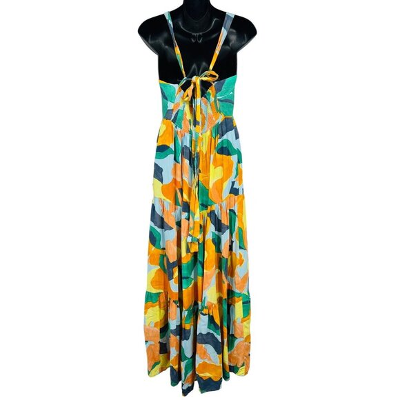 Abel The Label Tier Size Medium M Maxi Dress Abstract Square Neck Sleeveless GUC - Picture 4 of 10